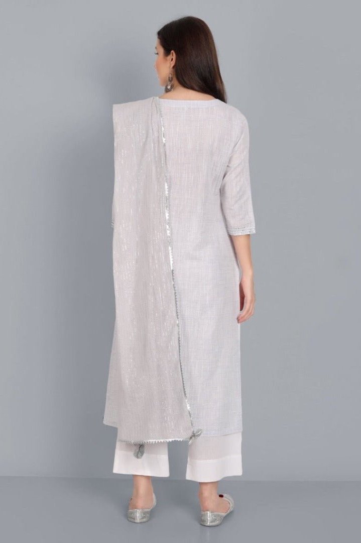 Dark Gray Light Mouve Lurex Kurta with Dupatta - Set of 3