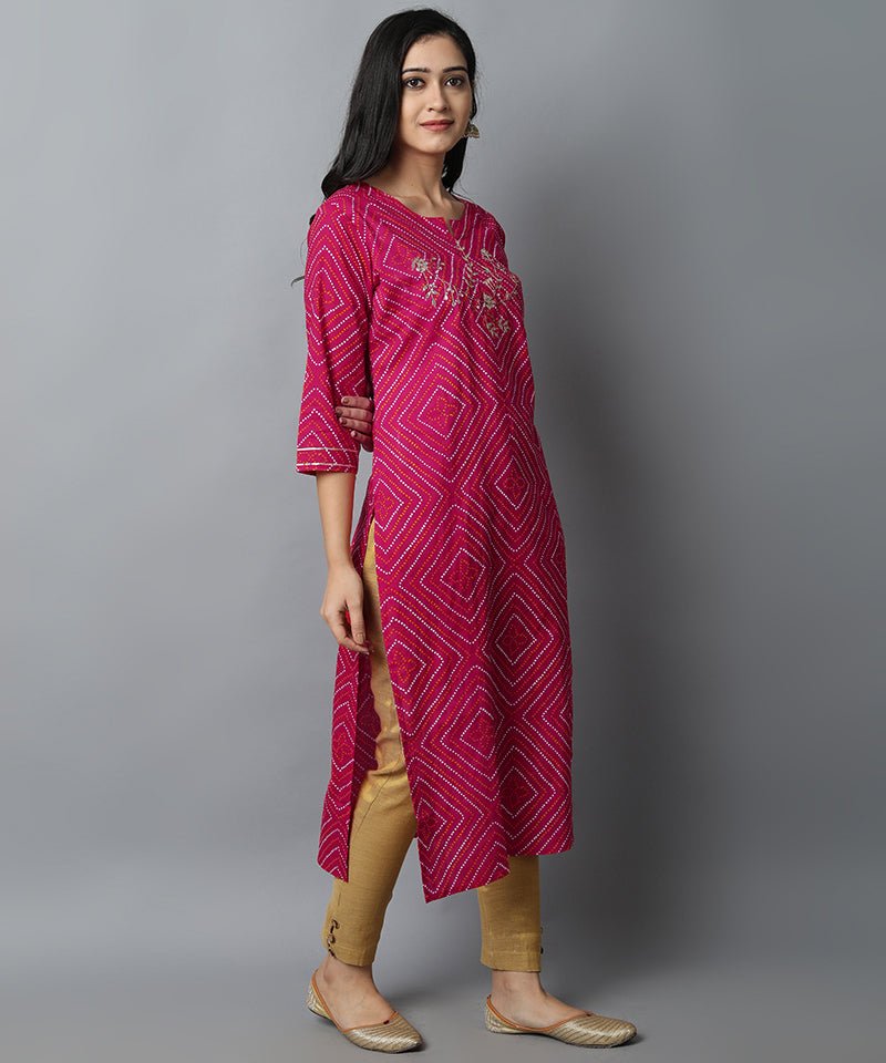 Brown Magenta Gota-patti Bandhej Kurta