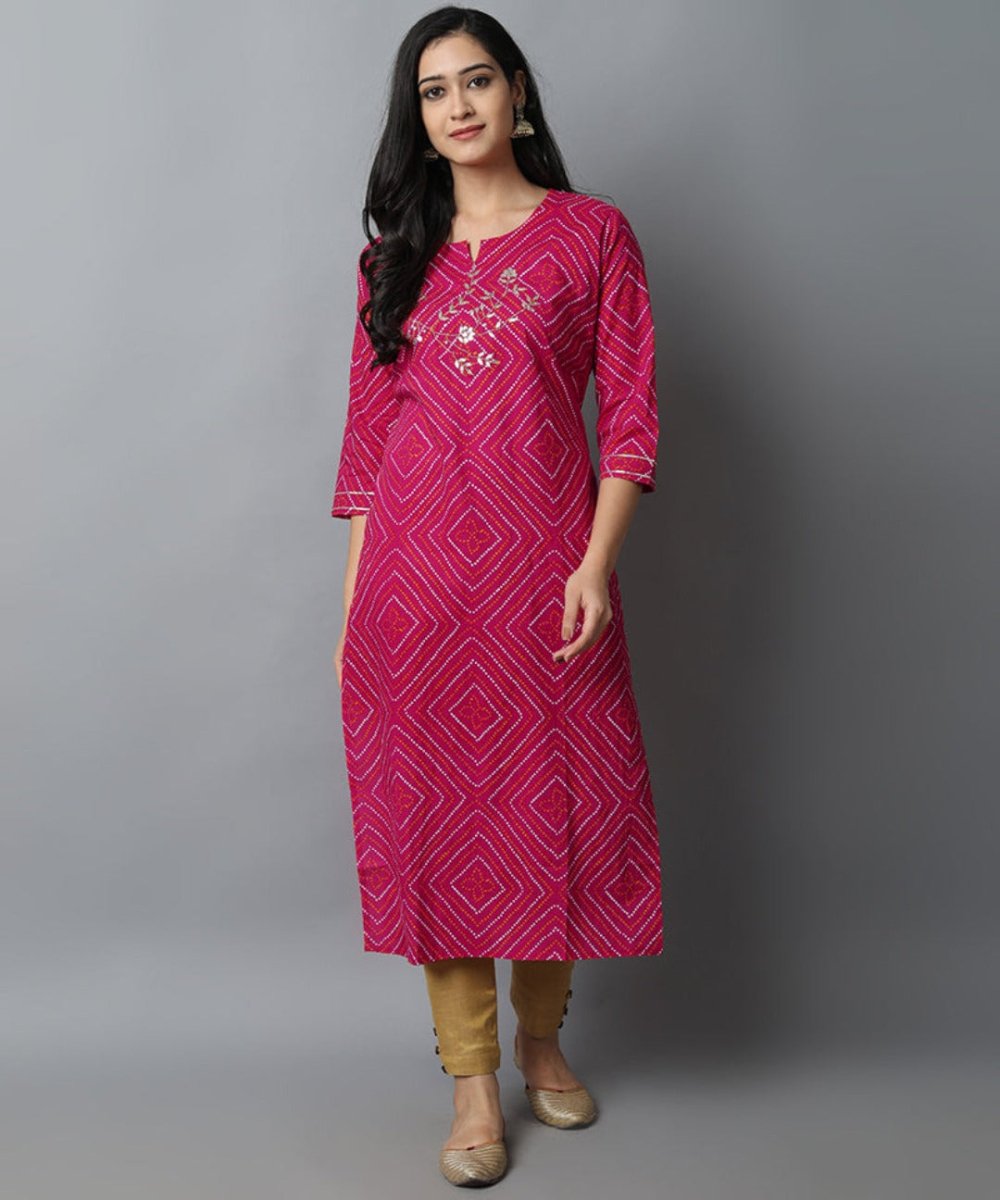 Brown Magenta Gota-patti Bandhej Kurta