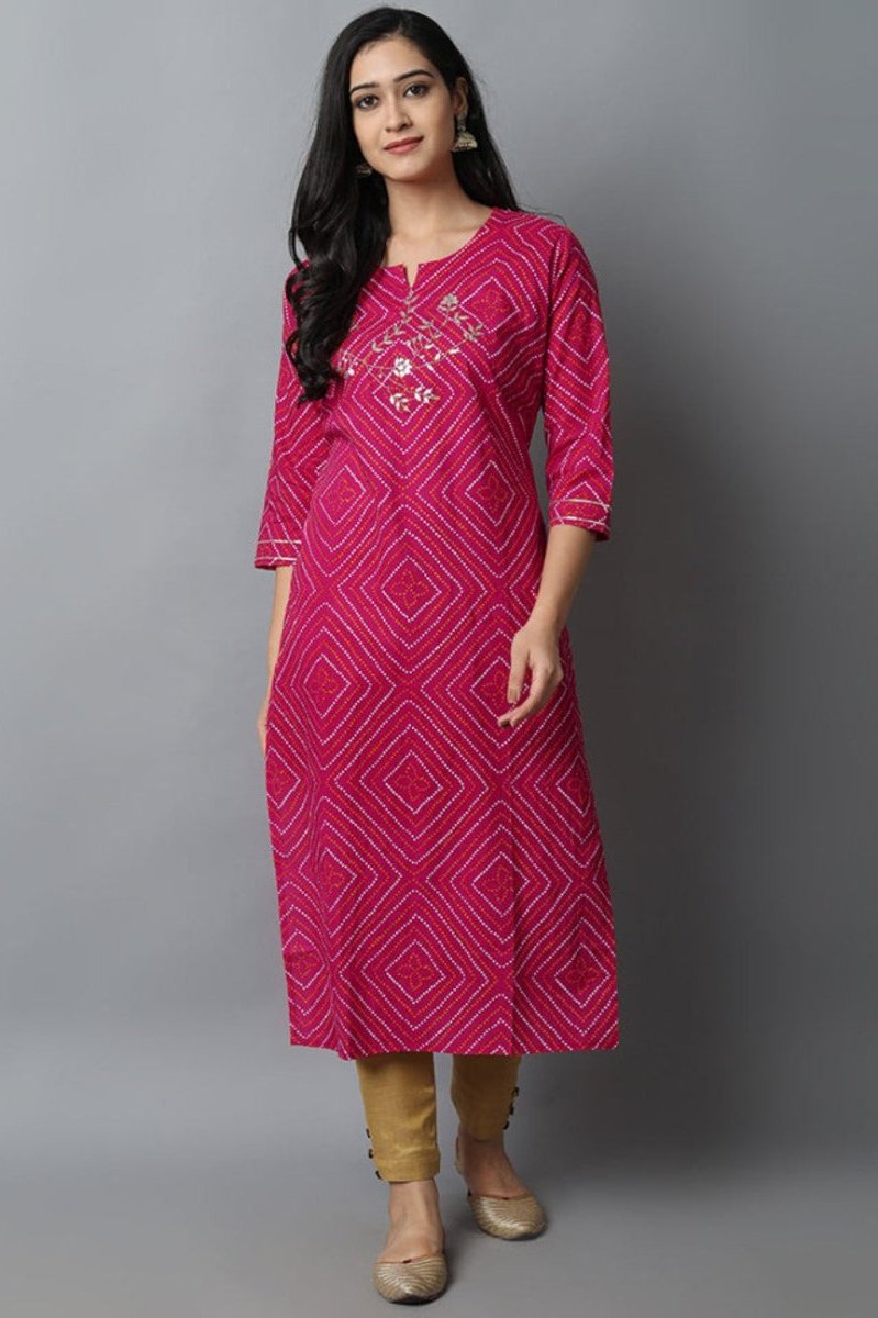 Brown Magenta Gota-patti Bandhej Kurta