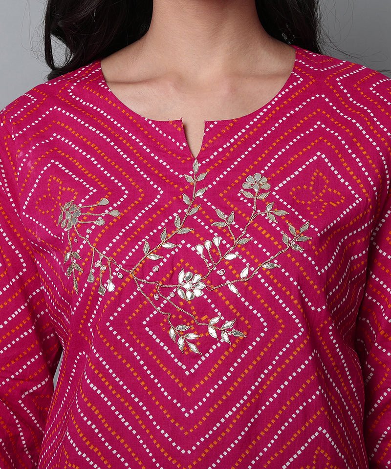 Brown Magenta Gota-patti Bandhej Kurta