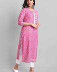 Gray Magenta Rakhiphool Leheriya Kurta