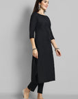 Maleeha Black Boat Neck Kurta with Elasticated Pant - Set of 2