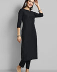 Maleeha Black Boat Neck Kurta with Elasticated Pant - Set of 2