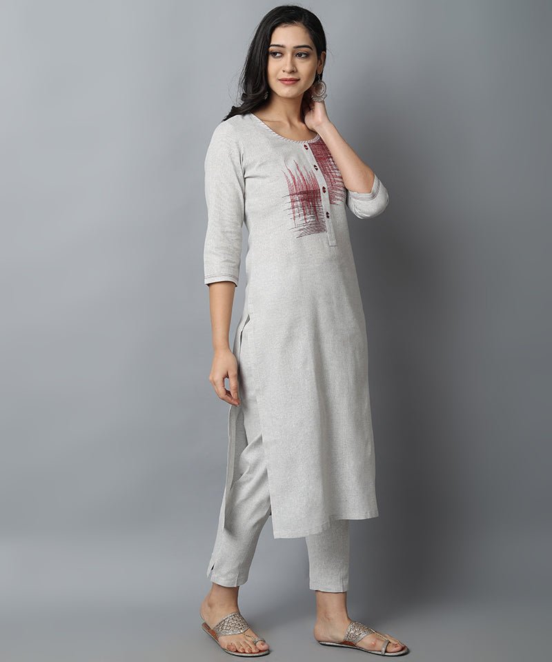 Dark Gray Maroon Gray Modern Art Kurta Pants Set