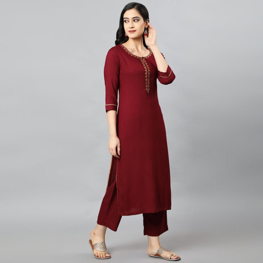 Dark Red Maroon Jehlum Kurta Pants Set