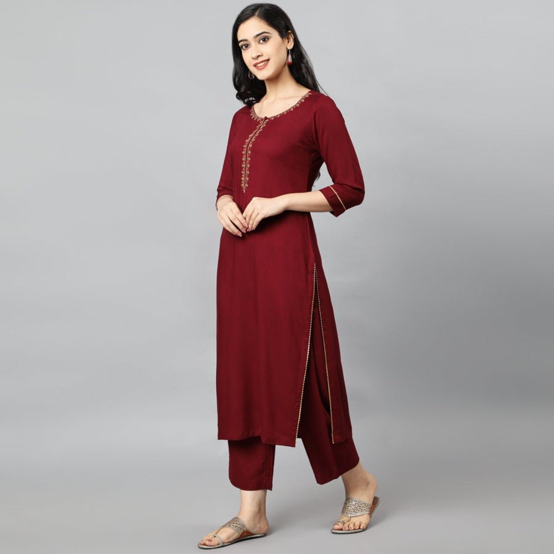 Dark Red Maroon Jehlum Kurta Pants Set