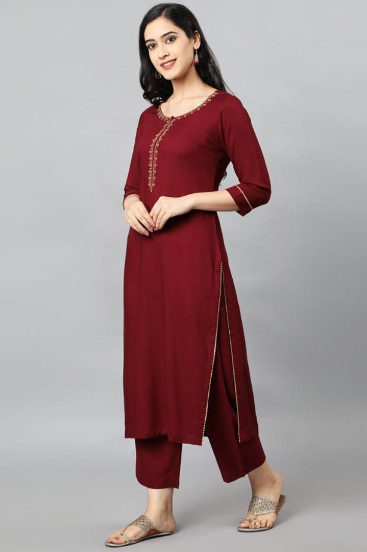 Dark Red Maroon Jehlum Kurta Pants Set