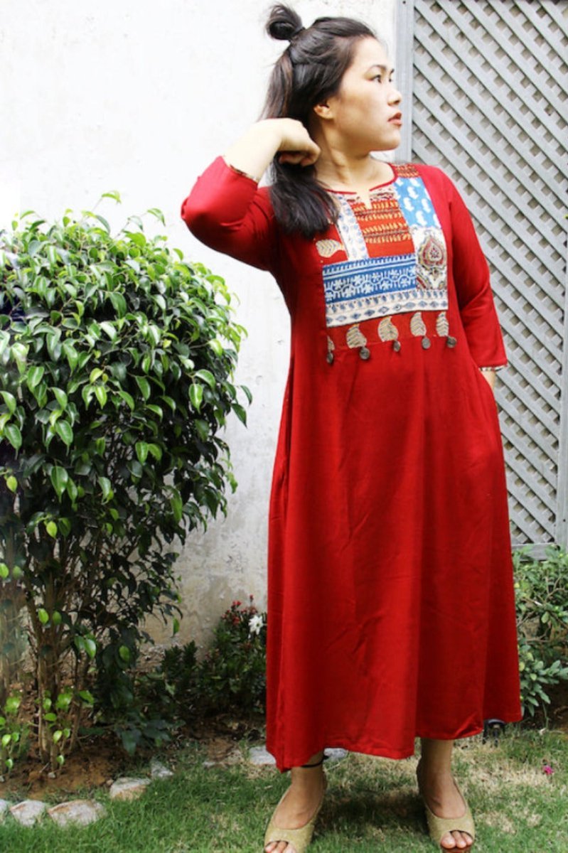 Dark Red Maroon Laila Patchwork Kurta