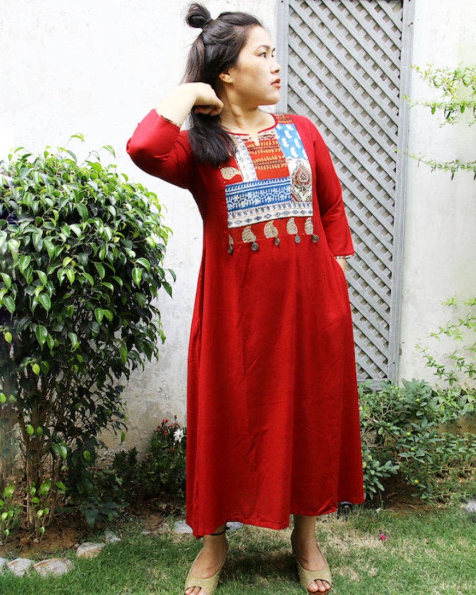 Dark Red Maroon Laila Patchwork Kurta