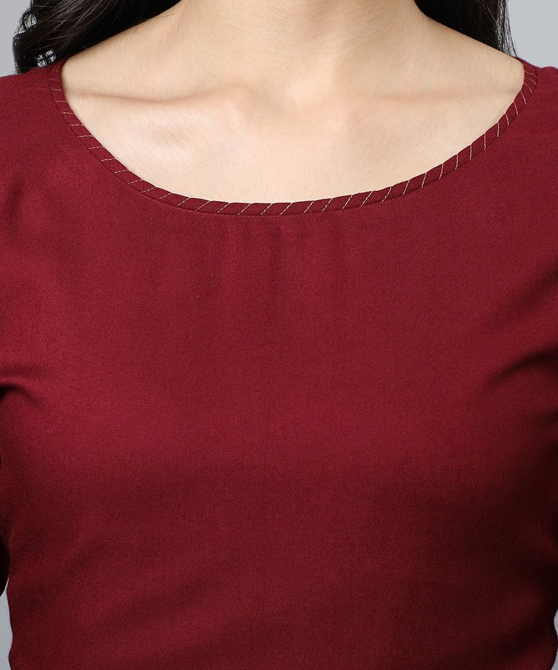 Brown Maroon Rayon Crop-top