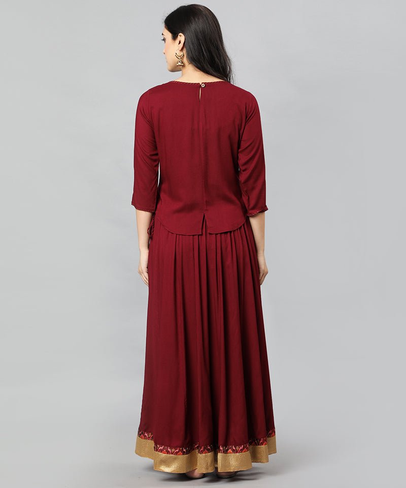 Dark Red Maroon Rayon Crop-top