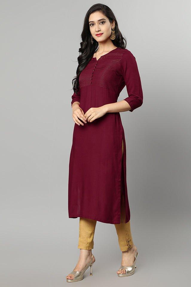 Dark Red Maroon Rayon Sonapani Kurta