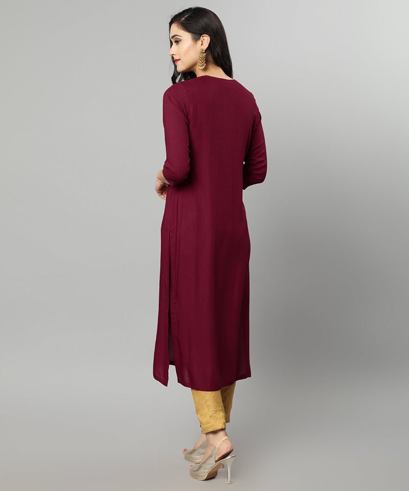 Dark Red Maroon Rayon Sonapani Kurta