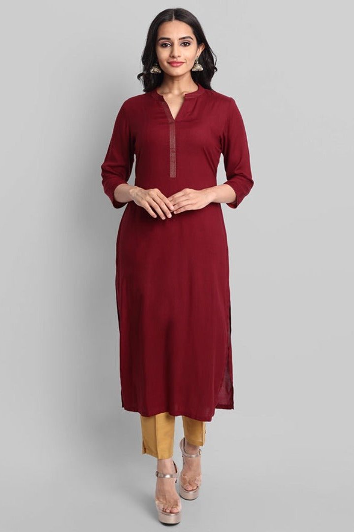 Gray Maroon Rayon Swapna Kurta