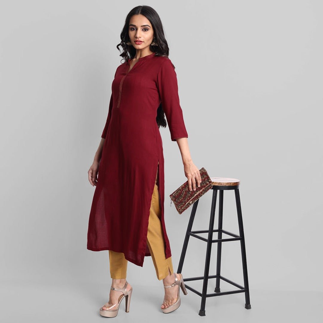 Gray Maroon Rayon Swapna Kurta