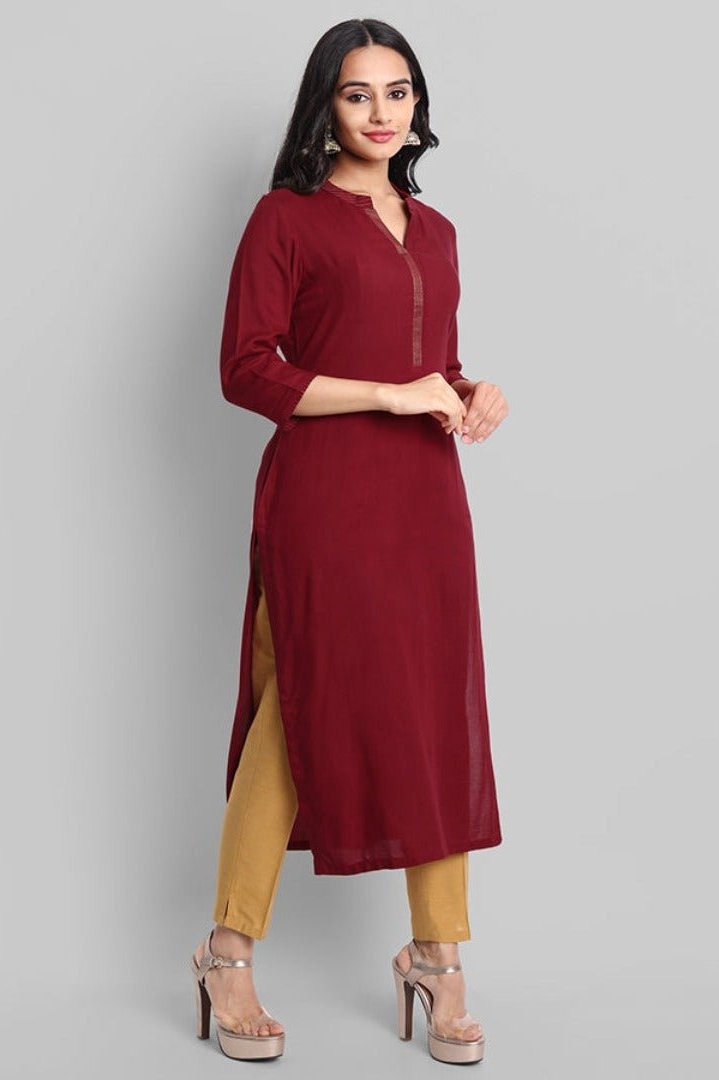 Gray Maroon Rayon Swapna Kurta