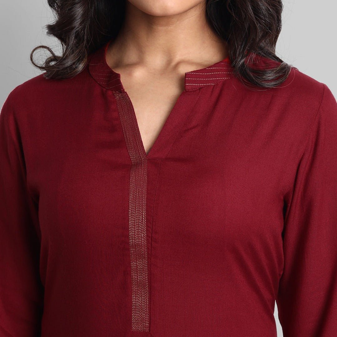 Dark Red Maroon Rayon Swapna Kurta