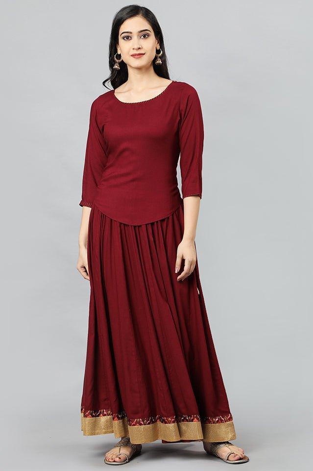 Light Gray Maroon Twenty-four Kali Rayon Skirt