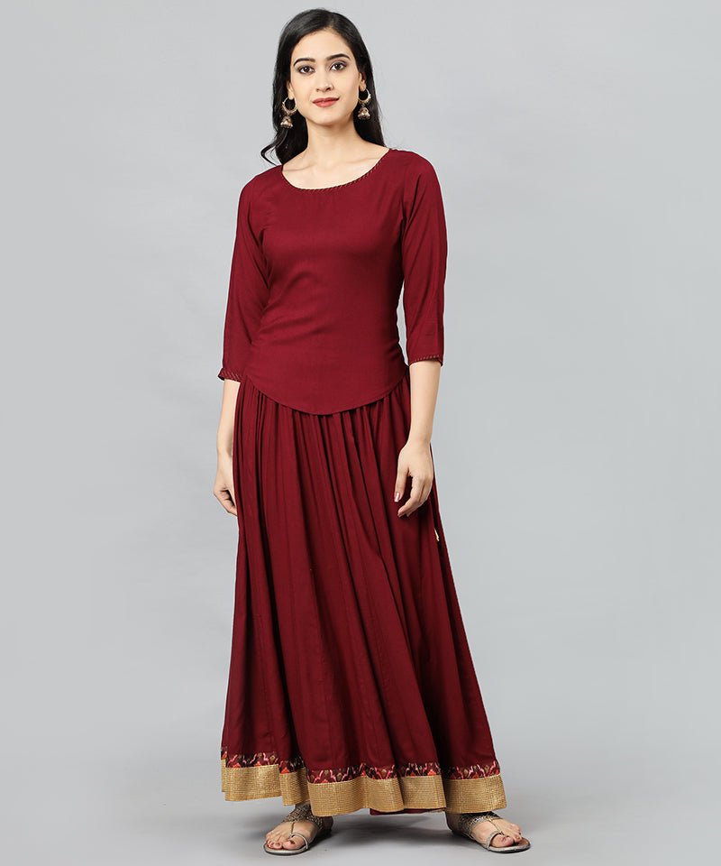 Light Gray Maroon Twenty-four Kali Rayon Skirt