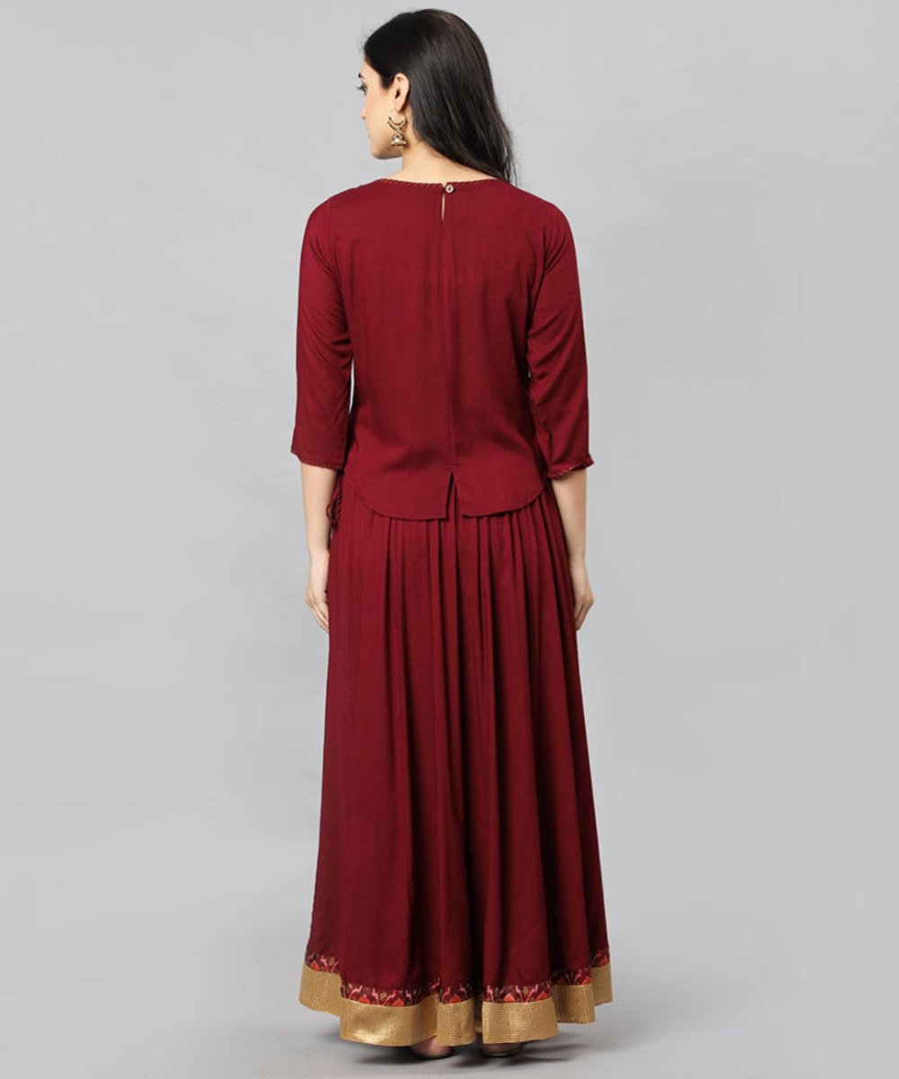 Dark Red Maroon Twenty-four Kali Rayon Skirt