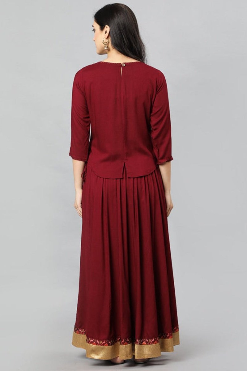 Dark Red Maroon Twenty-four Kali Rayon Skirt