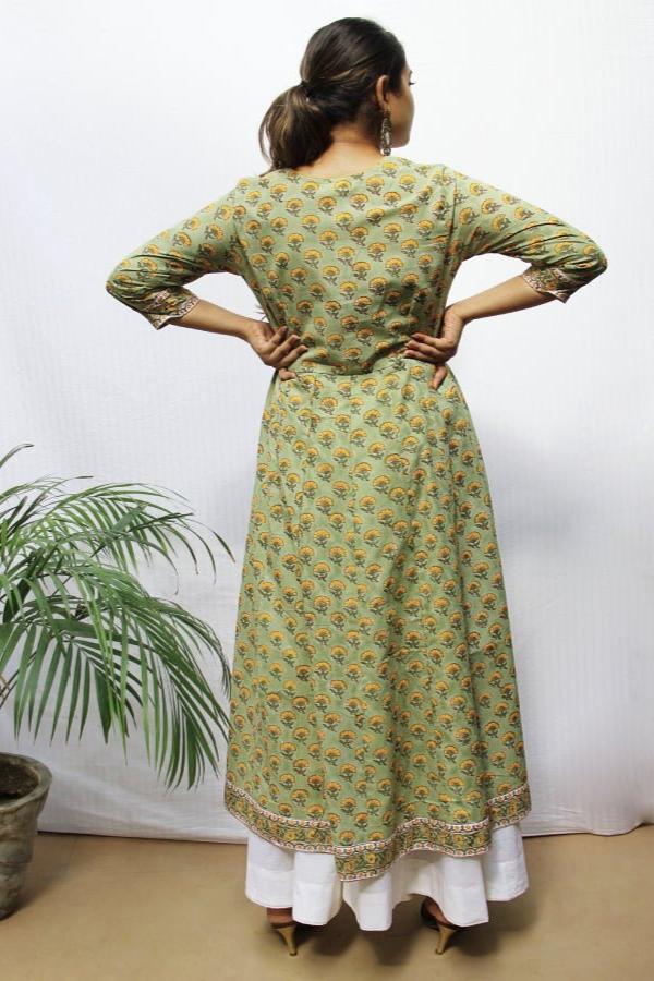 Dark Khaki Mehndi Green Handblocked Kurta