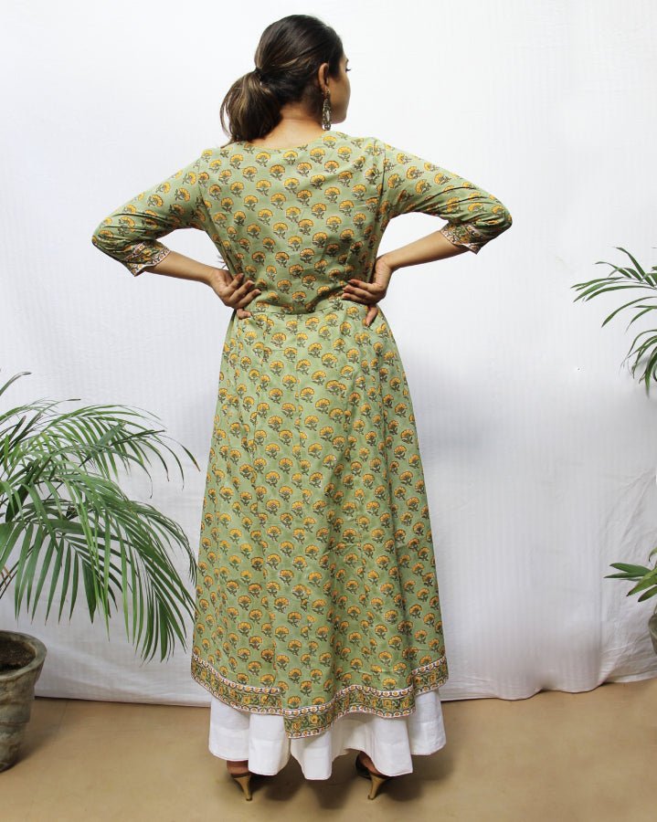 Dark Khaki Mehndi Green Handblocked Kurta