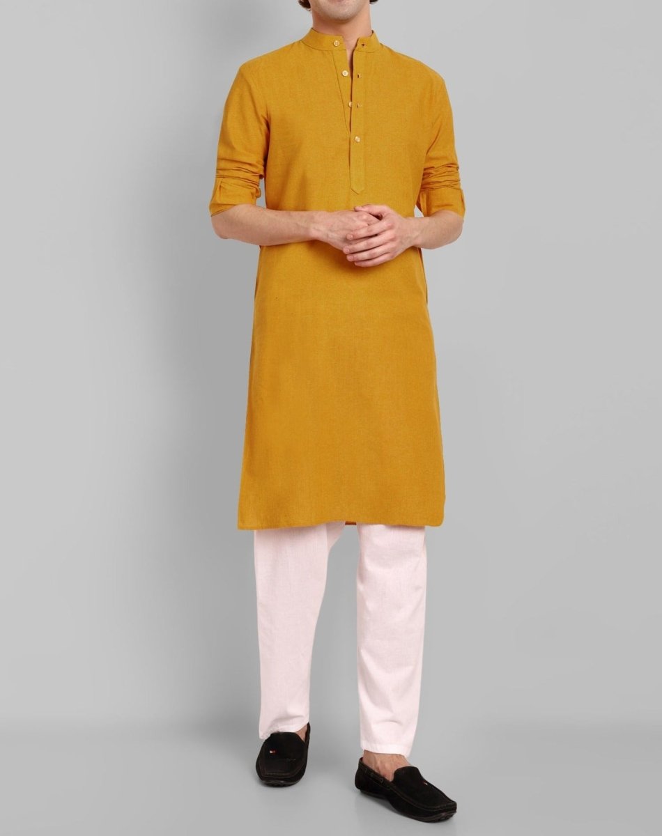 MEN&#39;S MASTARD KURTA PANT SET