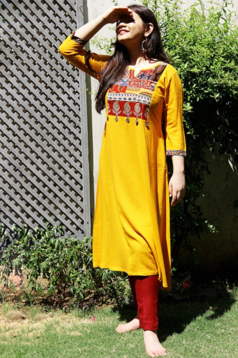 Gold Mustard Laila Patchwork Kurta