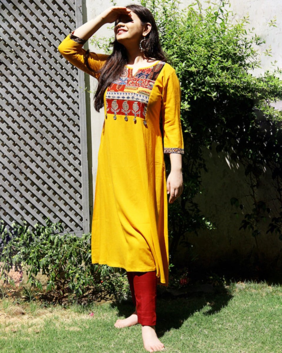 Gold Mustard Laila Patchwork Kurta