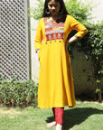 Light Goldenrod Mustard Laila Patchwork Kurta