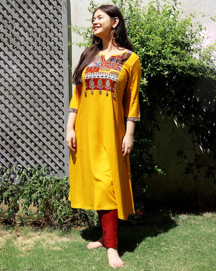 Gold Mustard Laila Patchwork Kurta