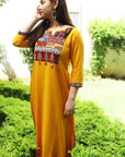 Olive Drab Mustard Laila Patchwork Kurta