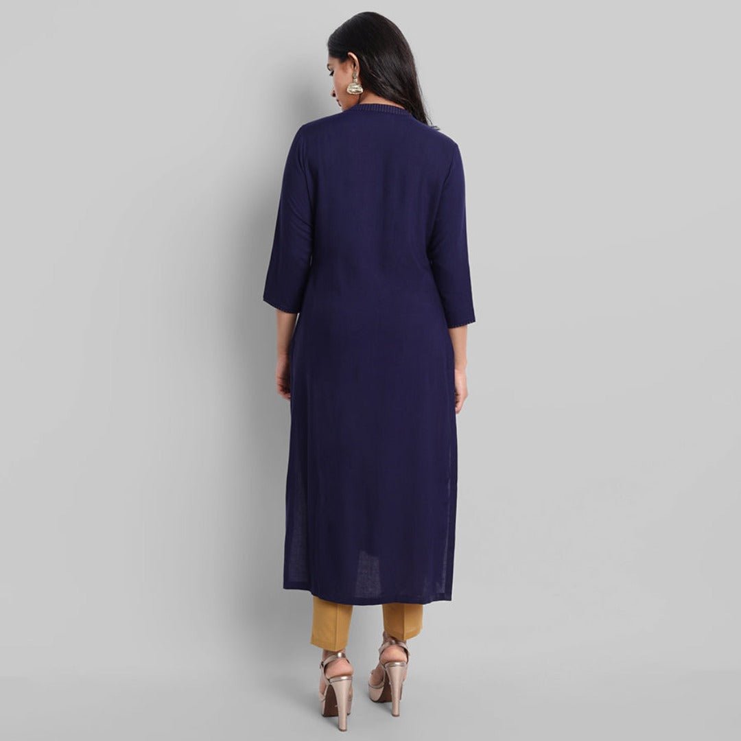 Gray Navy Blue Rayon Swapna Kurta