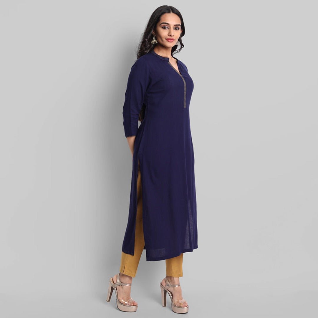 Gray Navy Blue Rayon Swapna Kurta