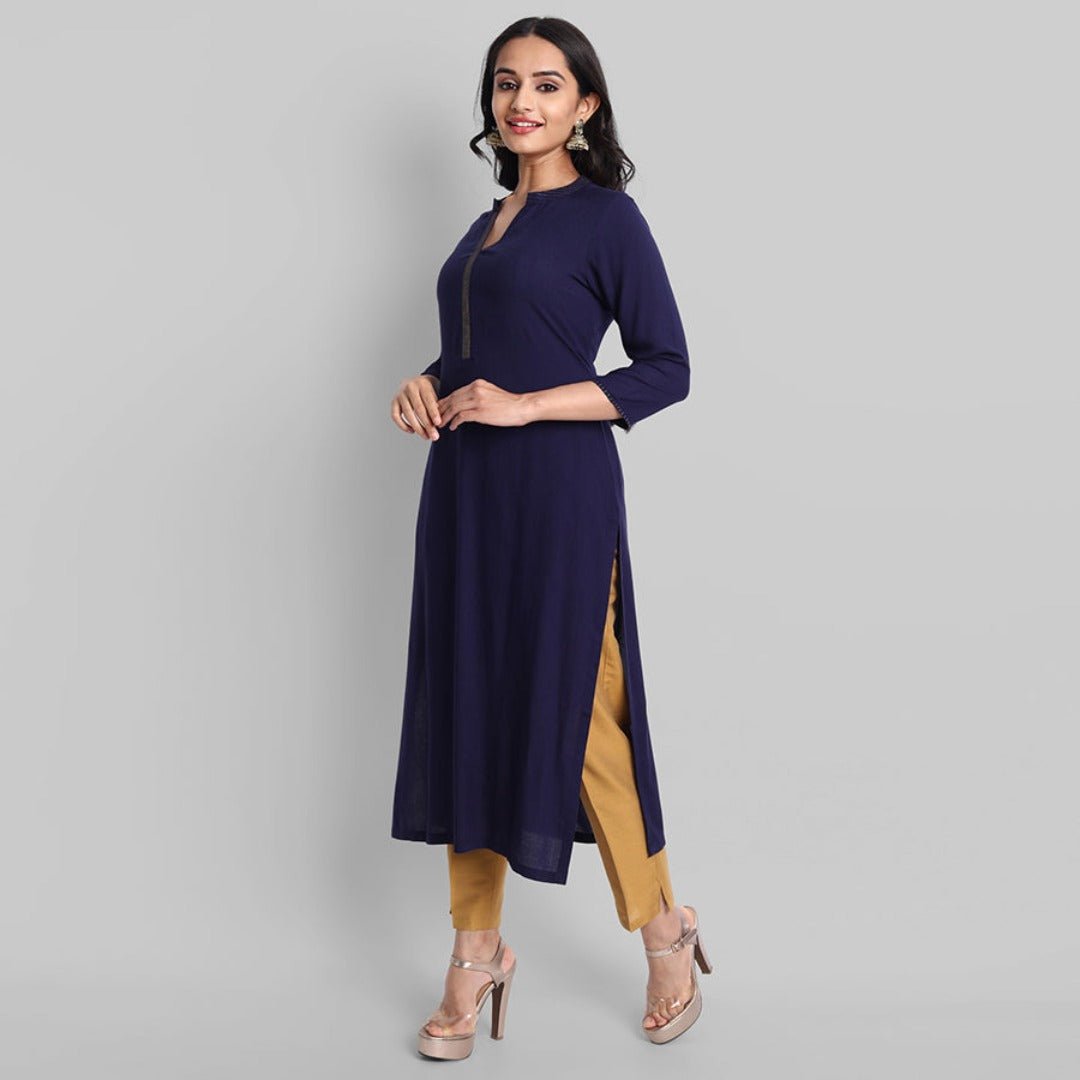 Gray Navy Blue Rayon Swapna Kurta