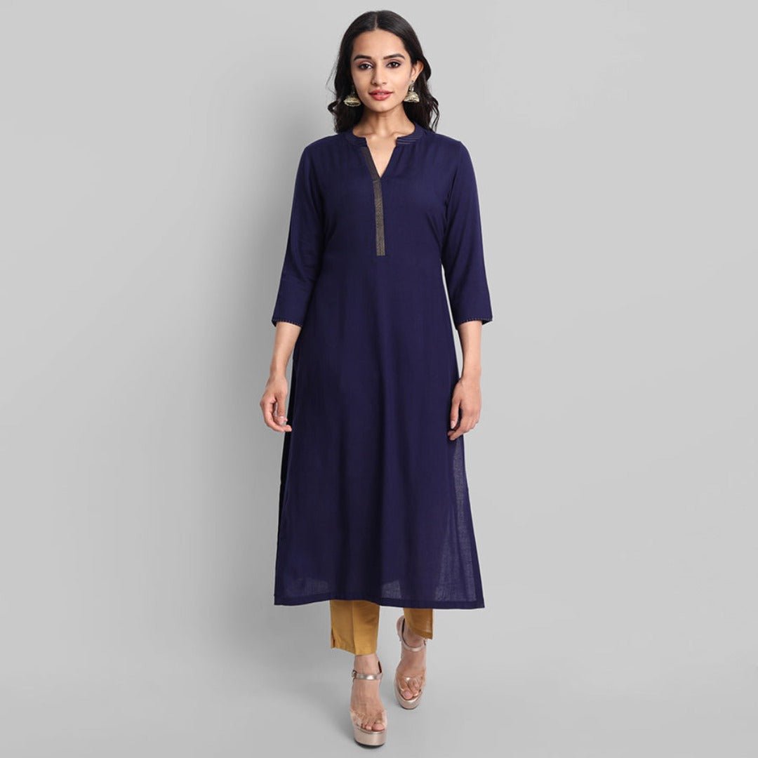 Gray Navy Blue Rayon Swapna Kurta