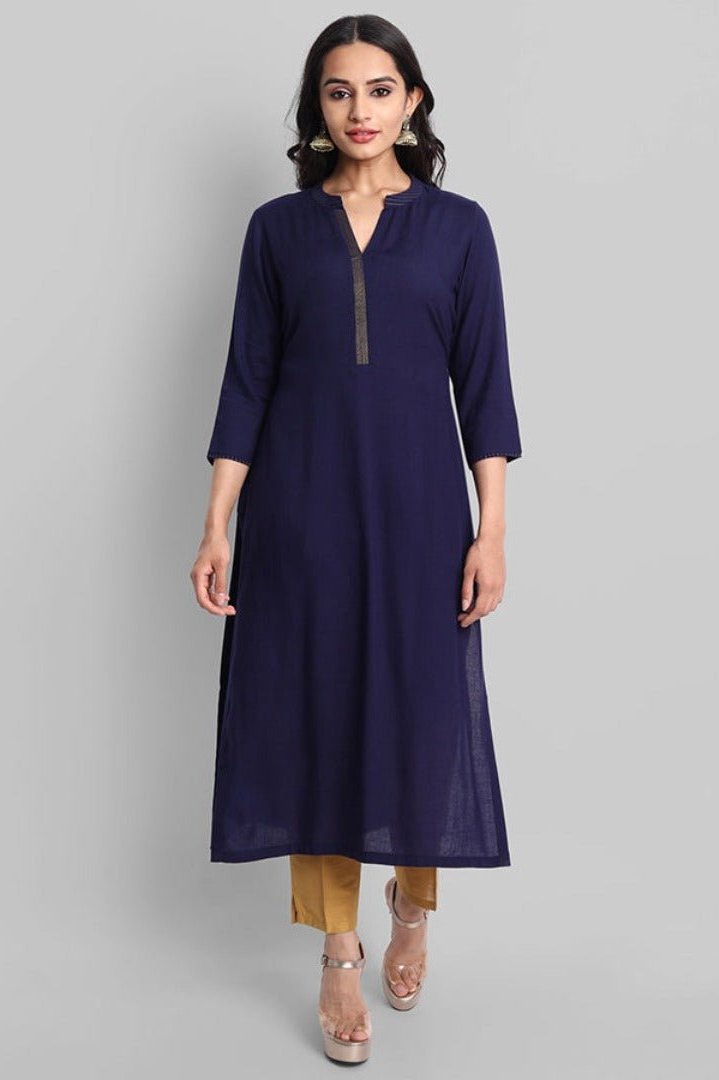 Gray Navy Blue Rayon Swapna Kurta