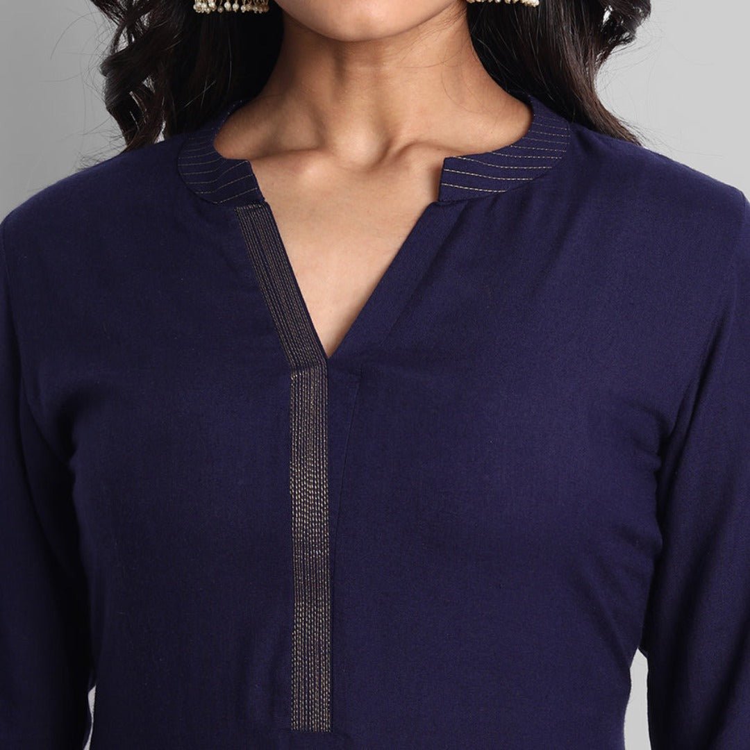 Dark Slate Gray Navy Blue Rayon Swapna Kurta