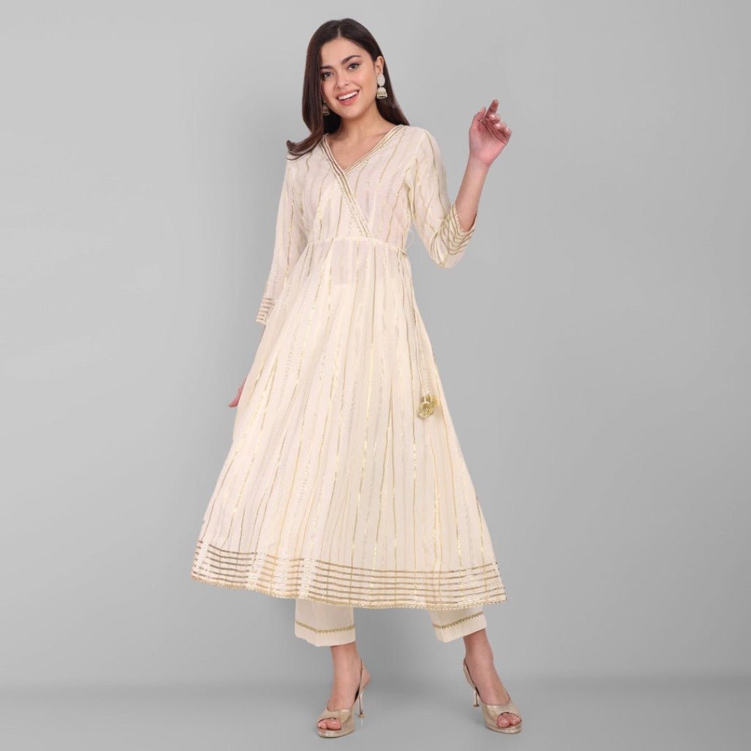 Gray Noor Offwhite Gold Anarkali with Gota detailing - Set of 3