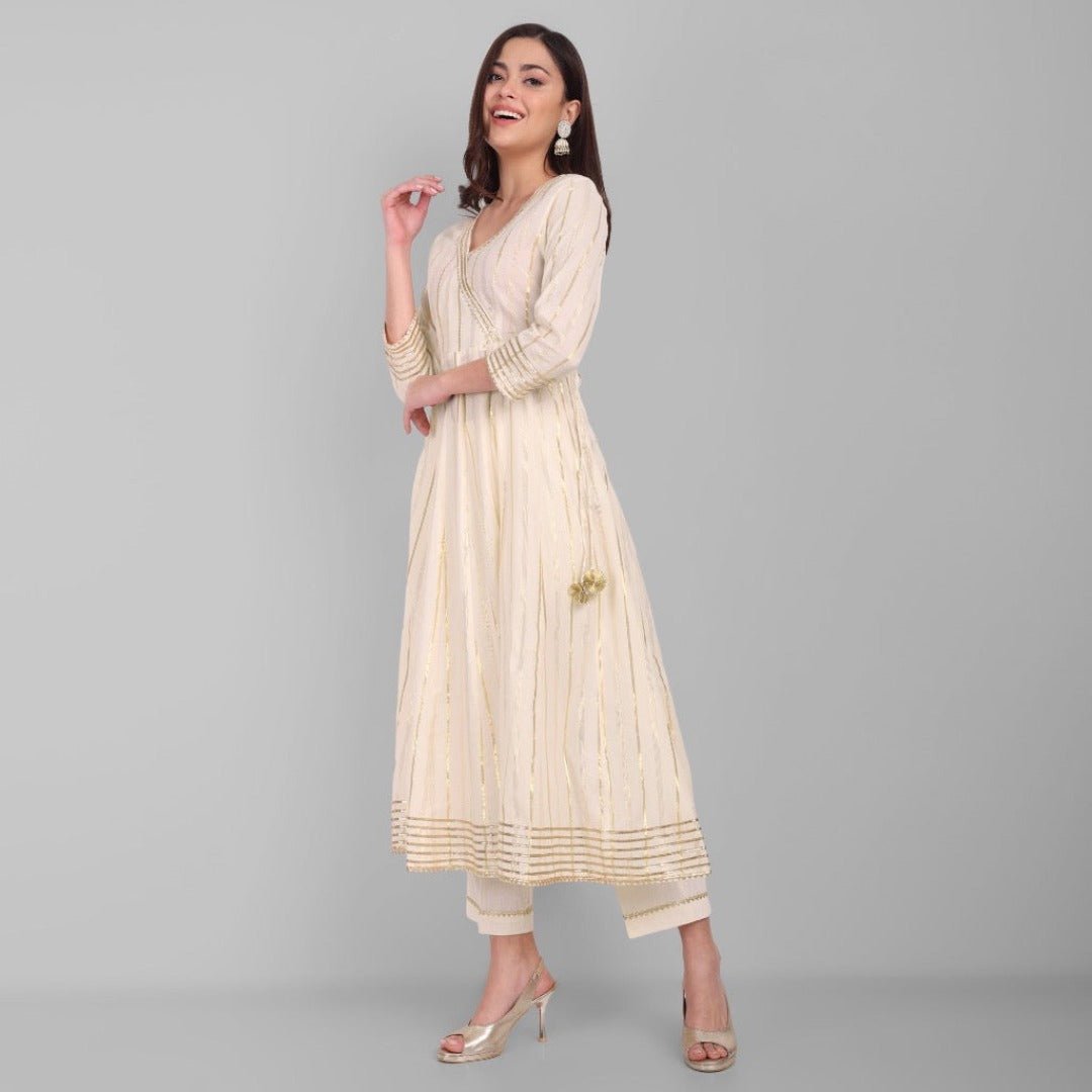 Gray Noor Offwhite Gold Anarkali with Gota detailing - Set of 3