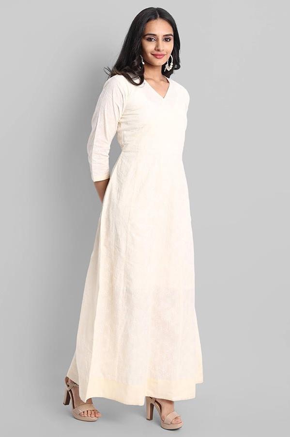 Light Gray Off-white Cotton Chola Kurta