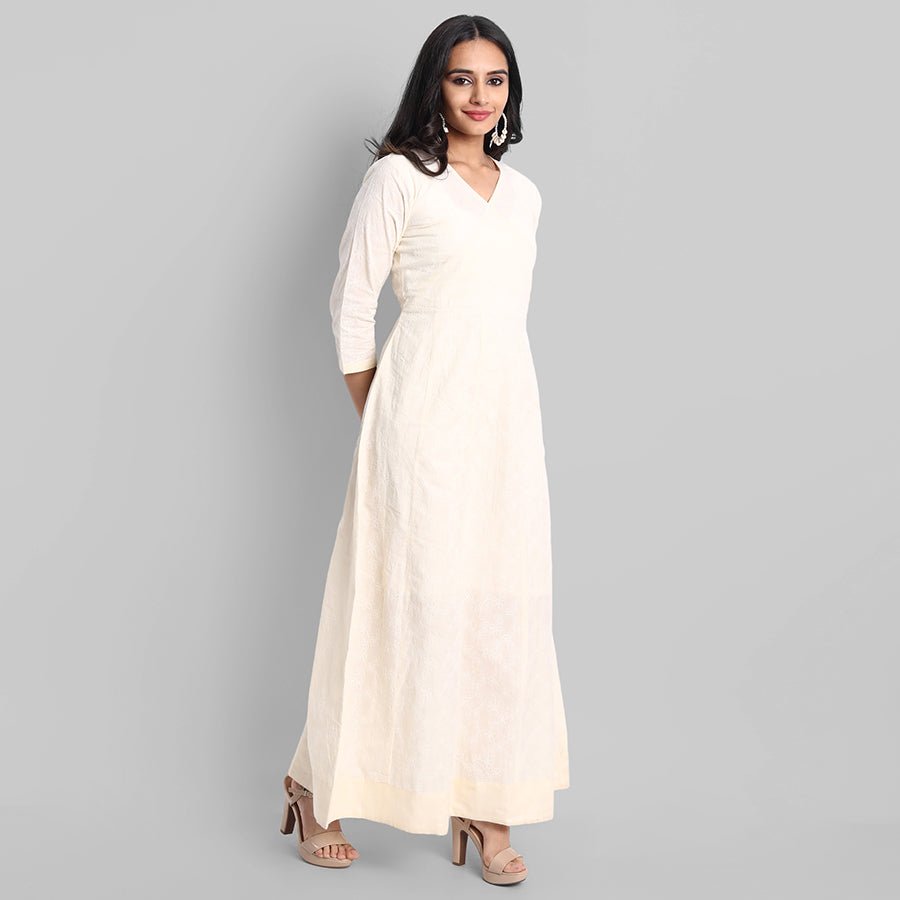 Light Gray Off-white Cotton Chola Kurta