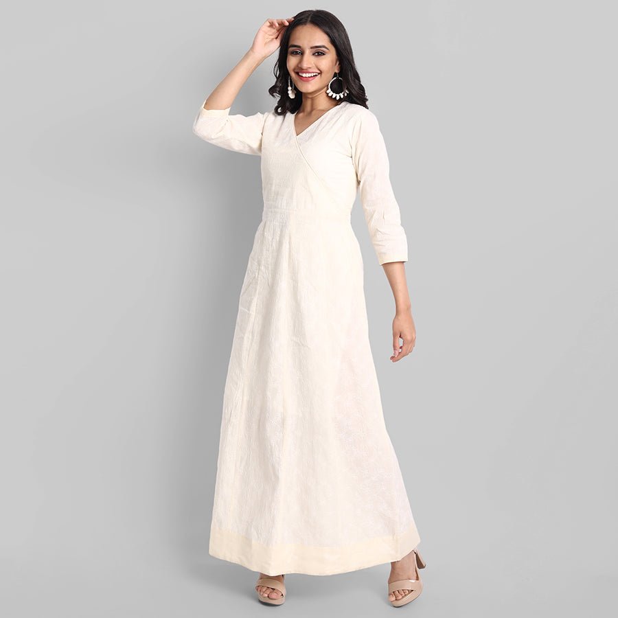 Light Gray Off-white Cotton Chola Kurta