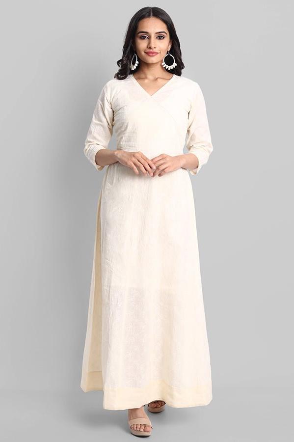 Light Gray Off-white Cotton Chola Kurta