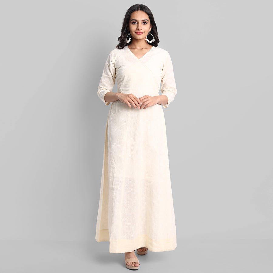 Light Gray Off-white Cotton Chola Kurta