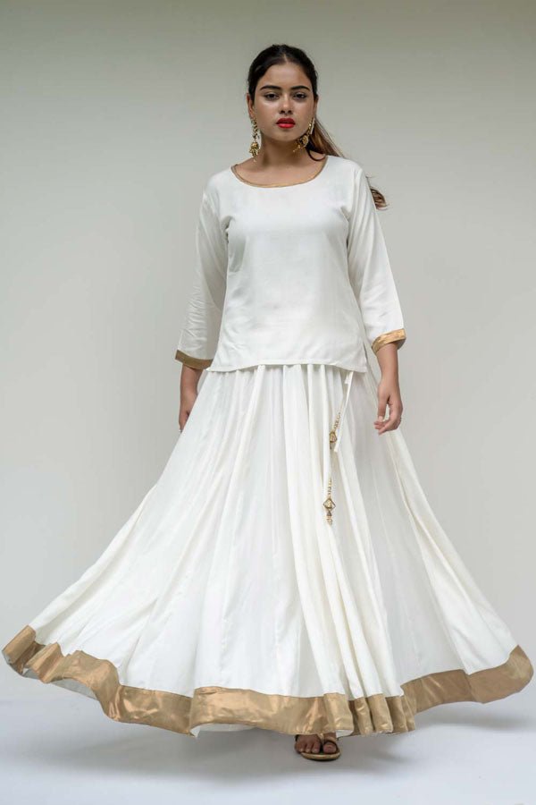 Gray Off White Kalidar Golden Border Skirt