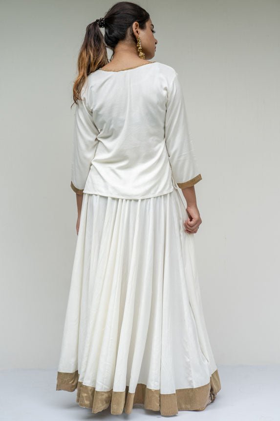 Gray Off White Kalidar Golden Border Skirt