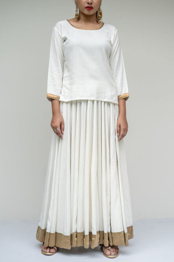 Beige Off White Kalidar Golden Border Skirt